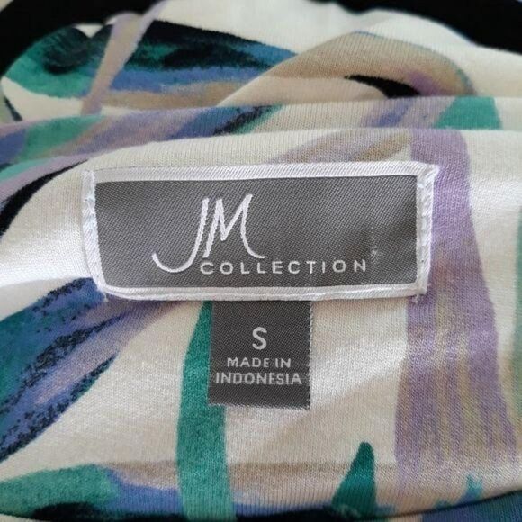 Vintage 90's JM Collection Short Sleeve Scoop Neck Palm Tropical Print Top Sz S - Picture 3 of 10